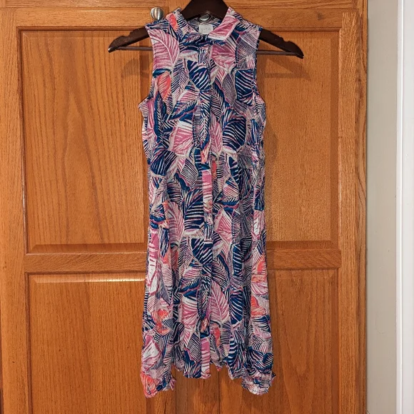 Cupio Dresses Cupio Tropical Floral Leaf Print Pink Blue Women